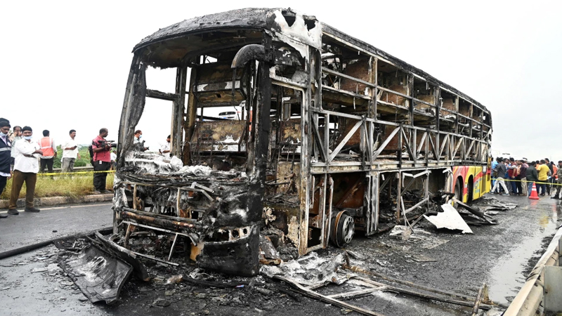 At least 25 killed as bus catches fire in India