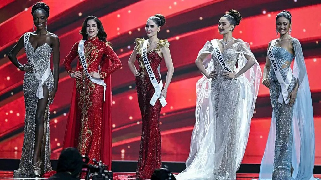Miss Universe Crowns Fátima Bosch Amid Rigging Scandal and Walkout 3 The Miss Universe 2025 top five stand on stage in Bangkok