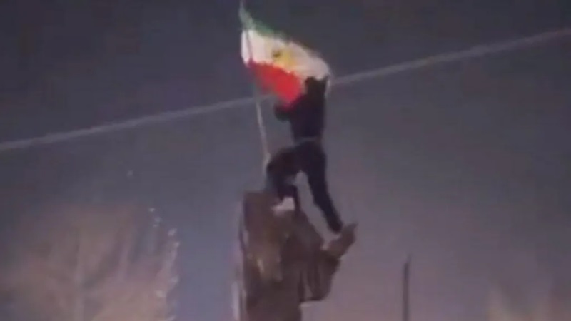 Images posted on Thursday from Khorramabad in western Iran showed a man holding Irans pre revolutionary flag