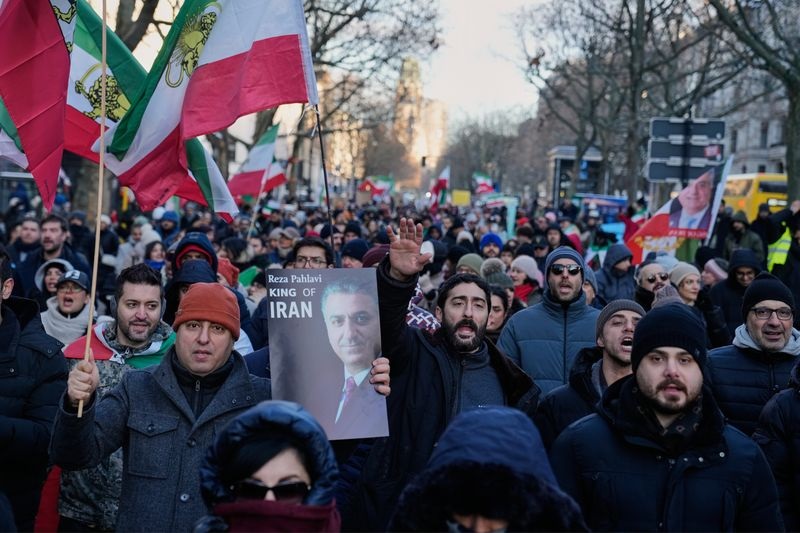 Protesters participate in a demonstration in Berlin Germany in support of the nationwide mass protests in Iran.